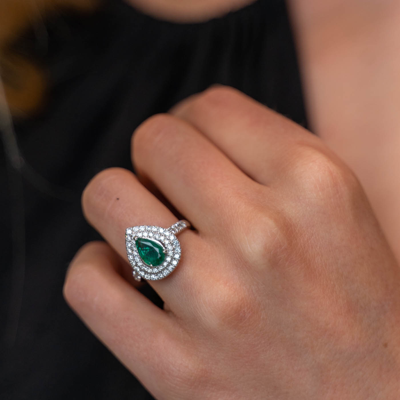 Pear Cut Emerald Dress Ring