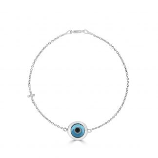 Evil Eye and Cross Design Bracelet with Cubic Zirconia's.