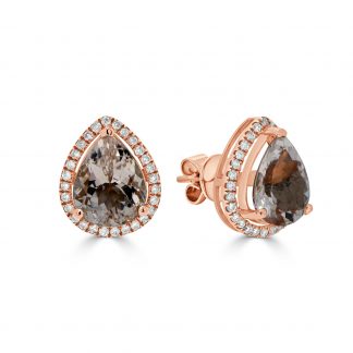 Diamond and Morganite Pear Stud Earrings