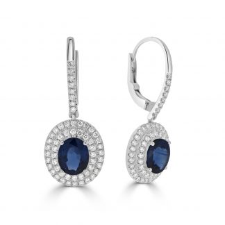 Diamond and Blue Sapphire Oval Drop Earrings