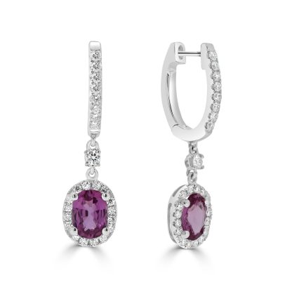 Diamond and Pink Sapphire Oval Drop Earrings