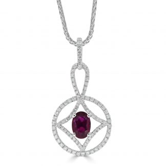 Oval Shape Ruby Spider Web Pendant with a HaloOval Shape Ruby Spider Web Pendant with a Halo