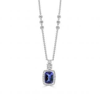 Cushion Shape Tanzanite Necklace with a Halo