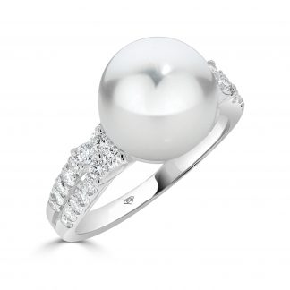 Double Diamond Claw Setting and South Sea Pearl Dress Ring
