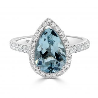 Pear Aqua-marine Diamond Halo Ring