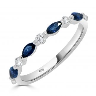 Diamond and Marquee Blue Sapphire Alternating Band