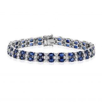 White Gold Diamond Bracelet Oval Sapphires