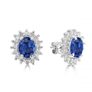 sapphire with round diamond halo studs