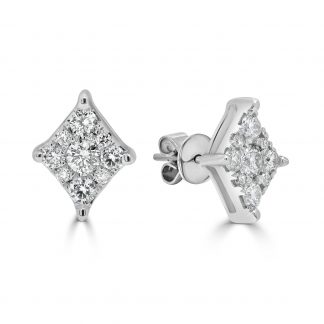 Rhombus Shape Diamond Cluster Earrings