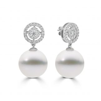 South-sea pearls with round diamond drop earrings