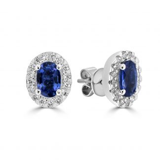 Oval Sapphire And Diamonds Stud