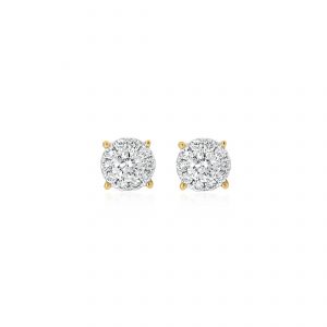 White And Yellow Cluster Diamond Studs