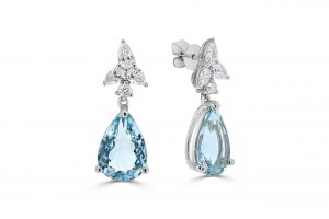 Aquamarine and diamonds drop earrings