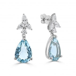 Pear aquamarine and diamond drop earrings