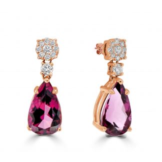 Pear Rubellite and diamond drop earrings