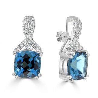 Cushion London blue topaz and diamond earrings