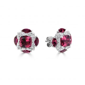 Cushion Rubellite and marquise diamond earrings