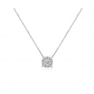 White Gold Necklace with Round Diamond Cluster