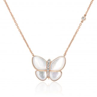 Diamond and Pearl Butterfly Rose Gold Necklace