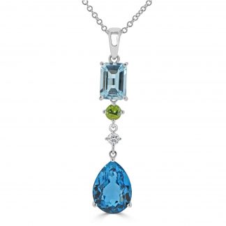 Pear London blue topaz, peridot and aquamarine pendantPear London blue topaz, peridot and aquamarine pendant