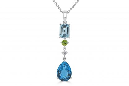 Pear London blue topaz, peridot and aquamarine pendant