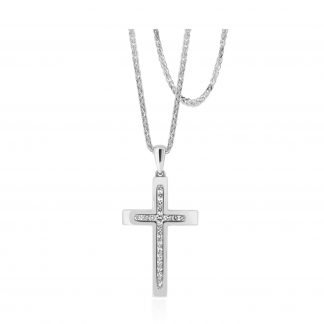 Solid Gold and White Diamond Cross Pendant