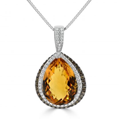 Pear yellow citrine with double halo pendant