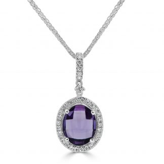 Oval Shaped Amethyst Pendant with Diamond HaloOval Shaped Amethyst Pendant with Diamond Halo