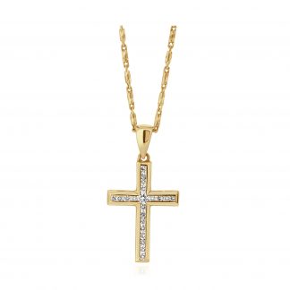 Yellow Gold Diamond Cross with Large Diamond in the Centre