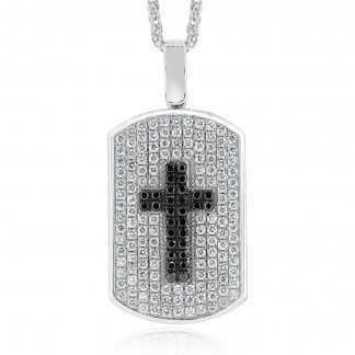 White Gold Diamond 'Dog Tag' Pendant Featuring a Cross