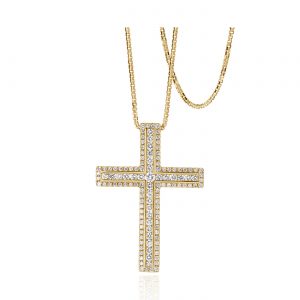 Diamond cross pendant in 18kt gold, set with round brilliant diamonds