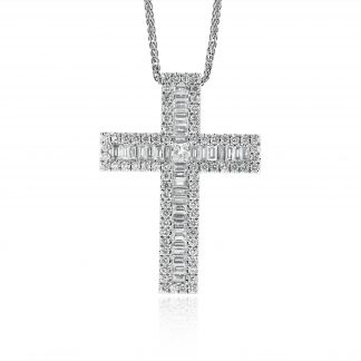 White Gold Baguette Diamond Cross