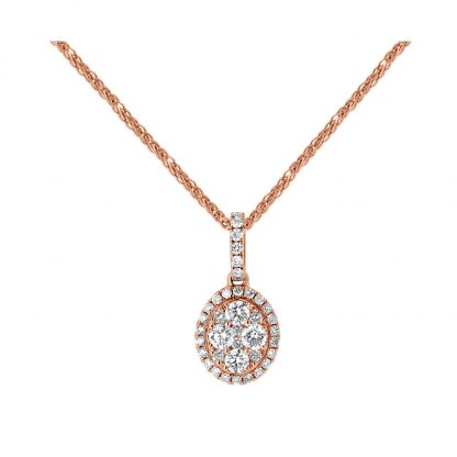 Oval Diamond Cluster Pendant with Halo