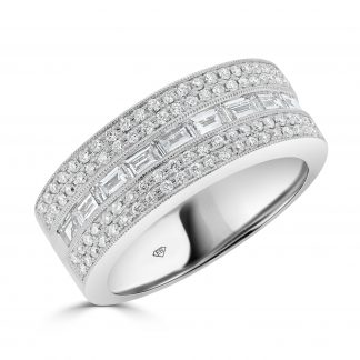 Baguette and Pave Round Brilliant Cut Diamonds Band