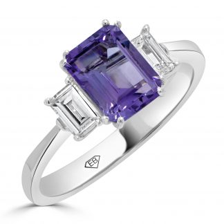 Amethyst in between two Baguette Diamonds Cocktail Ring