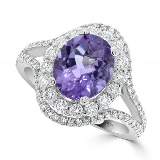 Oval Amethyst with Double Diamond Halo