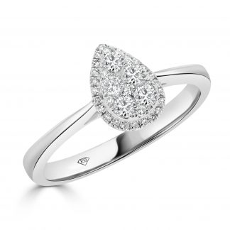 Pear Shape Diamond Cluster Ring With Delicate Halo