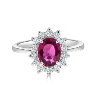 Oval ruby halo ring