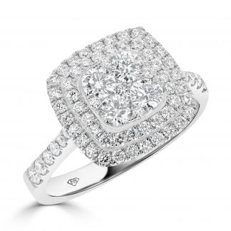 Diamond Cushion Shape Cluster Ring With Double Halo