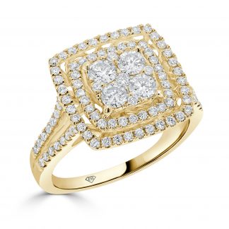 Diamond Cushion Shape Cluster Ring With Halo And Split Band