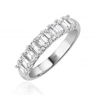 White Gold Diamond Ring with Emeralds cut Diamonds