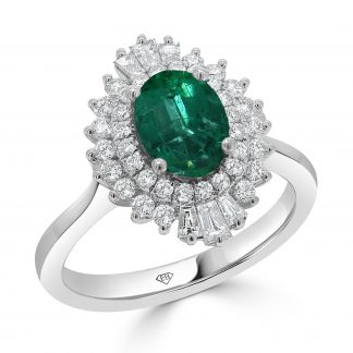 Emerald and baguette diamond ring