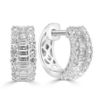 Triple Row Diamond Hoop EarringsDiamond hoop earrings in 18kt white gold with baguette and round diamonds