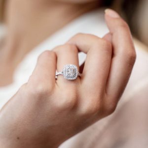 cushion cut halo engagement ring