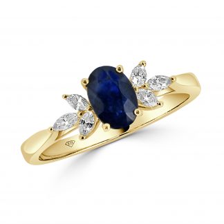 Blue Sapphire Oval Ring With Marquise diamonds