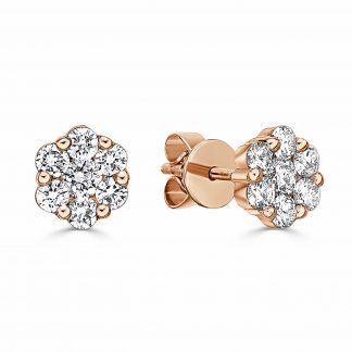 18 kt Rose Gold Round Brilliant Cut Diamond Earrings