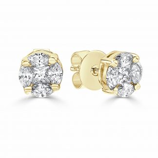 Princess And Marquise Diamond cut  Earrings Set In Claws Settings