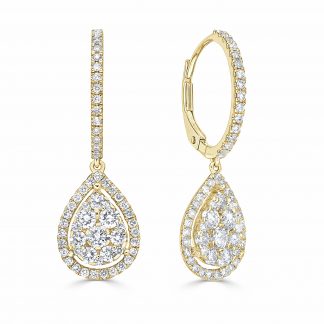 18 Kt Gold Diamond Drop Earrings Pear Cluster