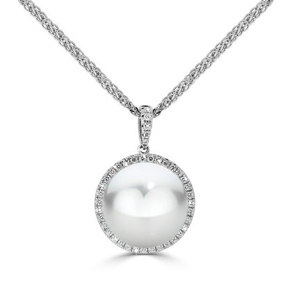 South Sea Pearl With Round Brilliant Halo Pendant