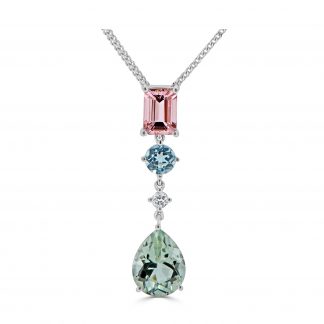 Green Amethyst , Diamond, Aquamarine And Morganite Pendant